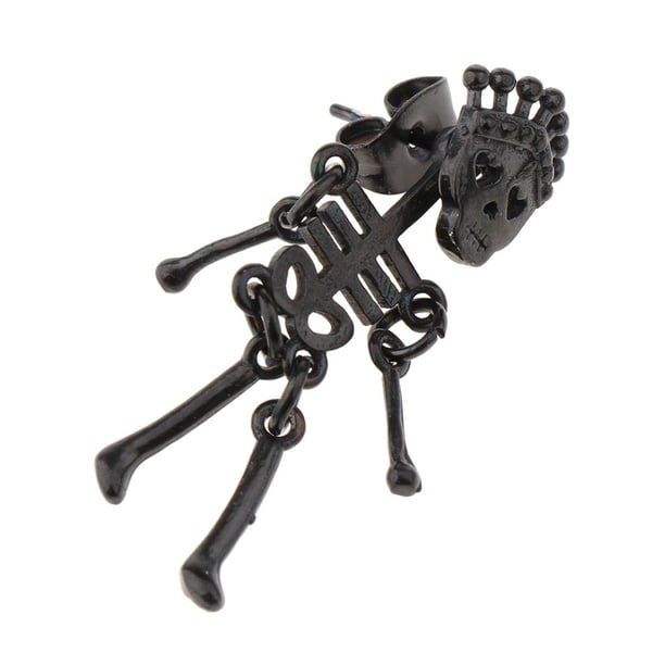 1 pieza de pendiente unisex con diseño de esqueleto de Halloween, joyería punk con postes de mariposa Negro