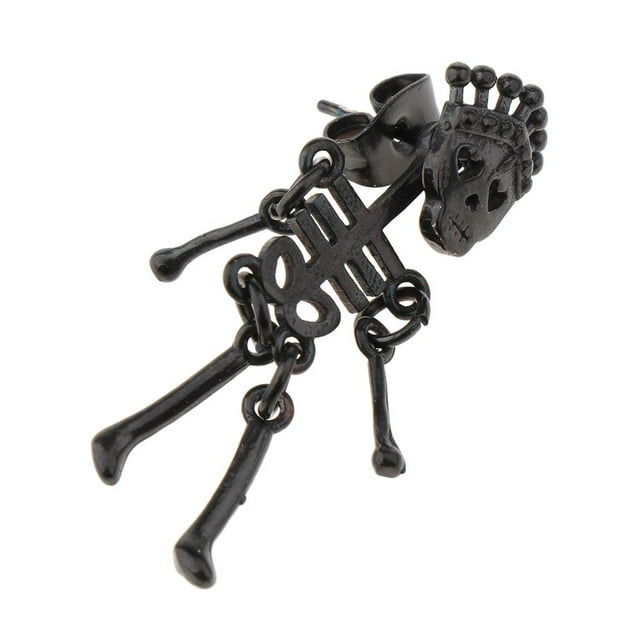1 pieza de pendiente unisex con diseño de esqueleto de Halloween, joyería punk con postes de mariposa Negro