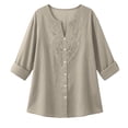 thumbnail image 6 of Ruimatai Women's Casual Lace Embroidered Blouses 3/4 Sleeve V Neck Button Down Linen Tops for Summer Daily Wear, 6 of 7