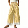 thumbnail image 2 of Women Striped Wide Leg Pants Drawstring Elastic Waist Lace Patchwork Pant with Pocket Drawstring Casual Trousers, 2 of 6