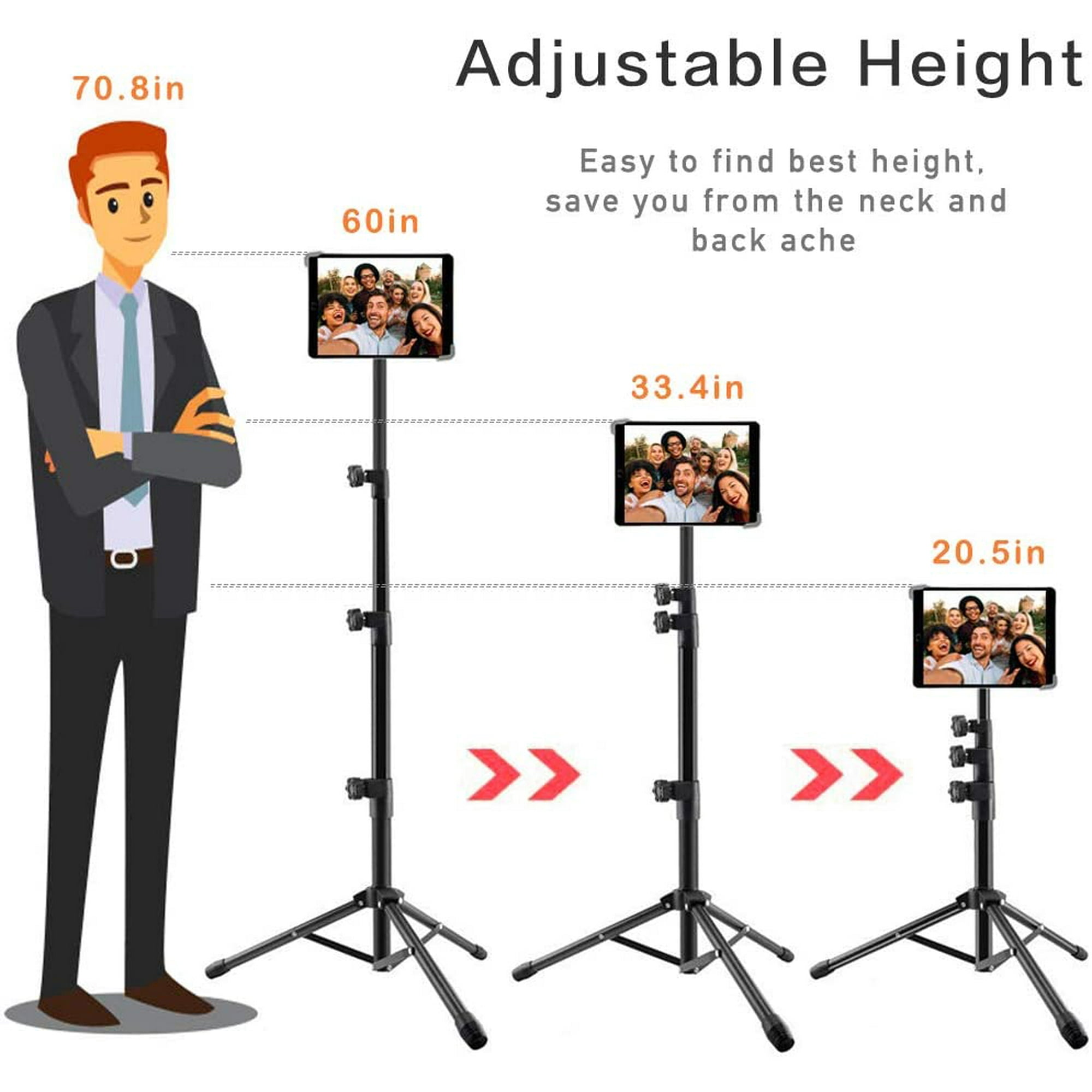iPad Tripod Stand Mount, 360° Rotatable Tablet Holder, Height