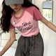 thumbnail image 5 of Blusa holgada informal de manga corta, cuello redondo y para mujer, talla L, con bonito estampado rosa, 5 of 8