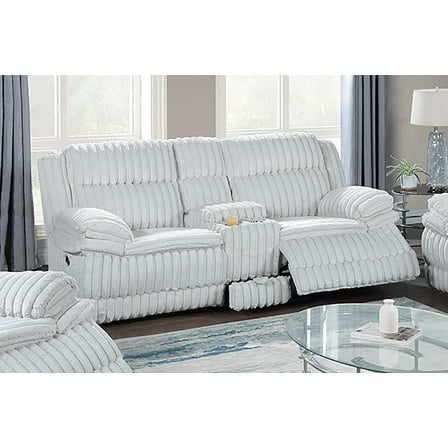 Gorgeous Light Grey Fur-Like Corduroy 1pc Manual Motion Loveseat w Console Drawer Contemporary Living Room Couch