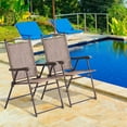 thumbnail image 2 of SOPTY Set of 2 Patio Folding Chairs, Sling Chairs, Indoor Outdoor Lawn Chairs, Camping Garden Pool Beach Yard Lounge Chairs w/Armrest, Patio Dining Chairs, Metal Frame No Assembly,-Brown, 2 of 16