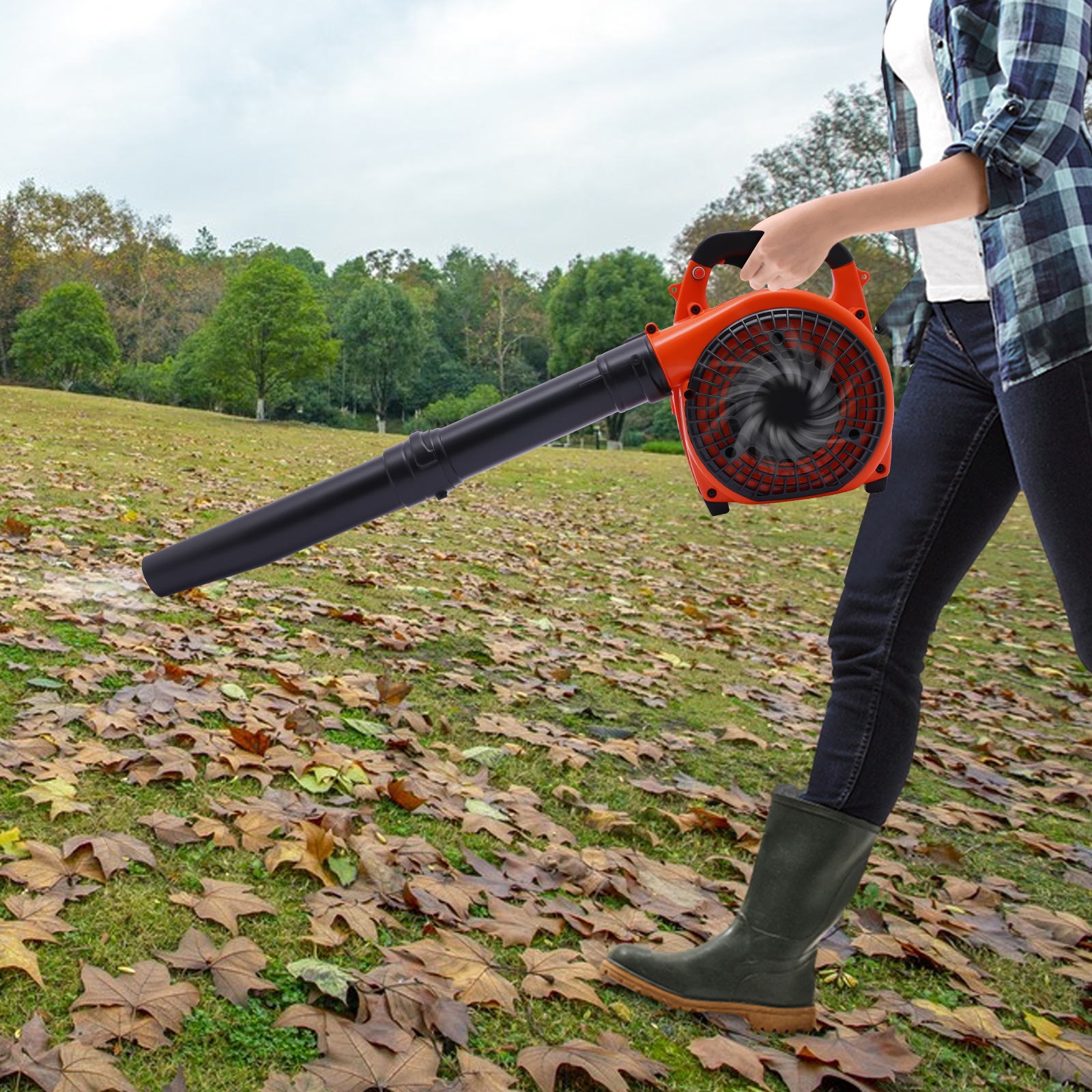 2-Stroke Handheld Gas Blower Lightweight 0.75kw/7500rpm Portable Gasoline Grass Sweeper Low-Noise Gas Engine Cordless Leaf Blower for Urban Snow Removal Road Crushed Stones Removal Leaf Removal