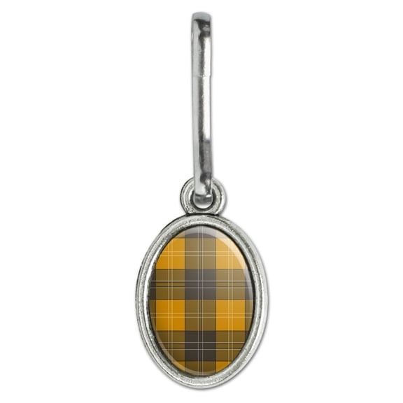 Plaid Mustard Yellow Gray Grey Pattern Antiqued Oval Charm Clothes Purse Suitcase Backpack Zipper Pull Aid