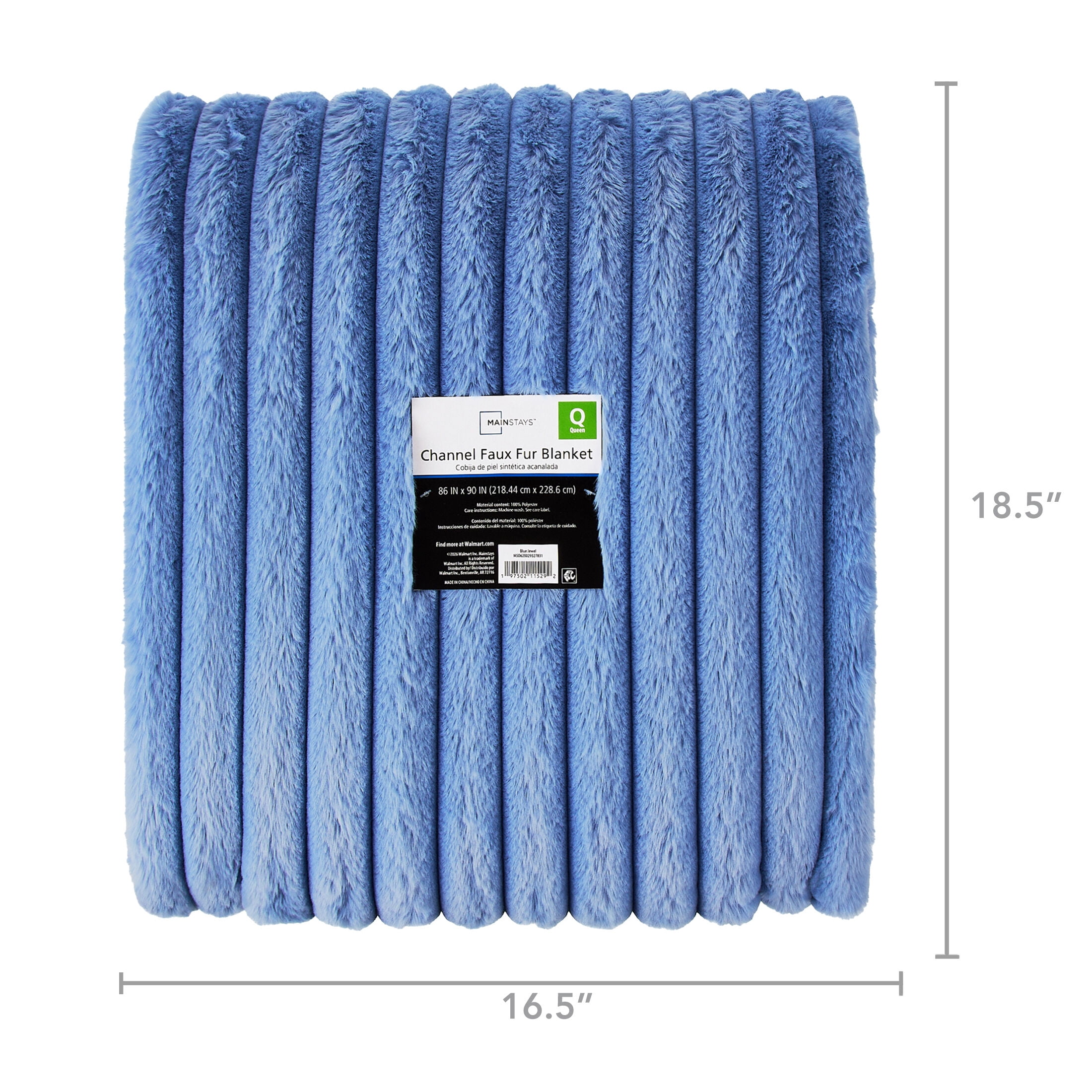 Mainstays Channel Faux Fur Blanket, Blue Jewel, Full/Queen, 86 in x 90 in