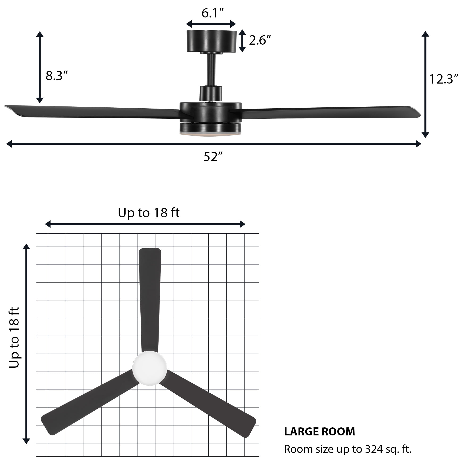 Mainstays 52" Matte Black Indoor/Outdoor Downrod Ceiling Fan with Light Kit and Remote Control
