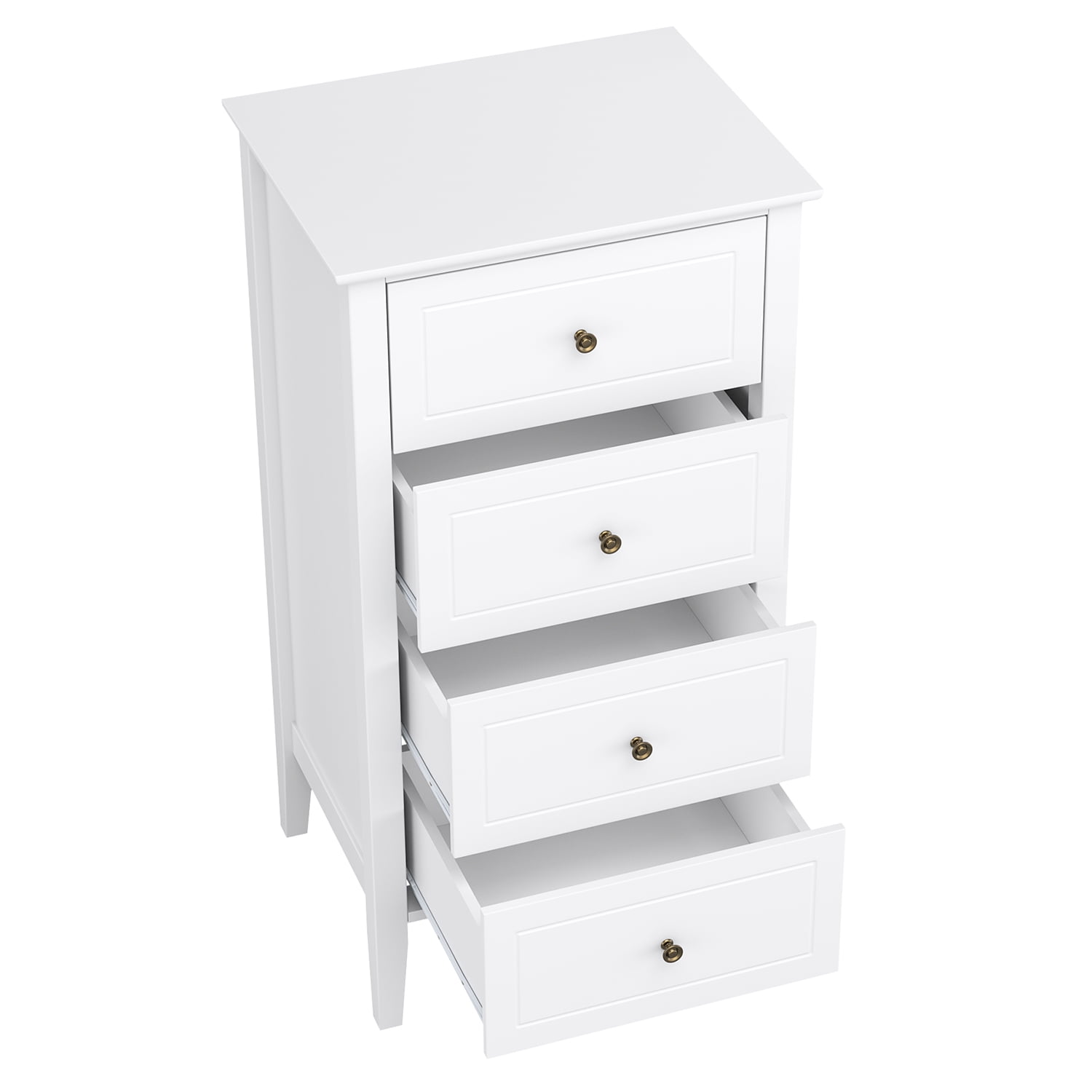 Homfa 4 Drawer White Dresser, Tall Wood Bedroom Dresser with Tall Legs, Bedroom Storage Chest