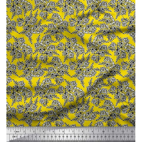 Soimoi Cotton Poplin Fabric Leaves & Floral Block Fabric Prints by Yard 42 Inch Wide