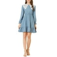 thumbnail image 1 of INSPIRE CHIC Robe Rétro pour Femme à Ourlet Volanté, Ligne A, Dentelle, Panneau, Col Peter Pan, S Bleu, 1 of 6