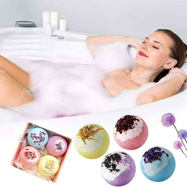 TOPRenddon 4Pcs Bath Bomb Ball for Bubble, Essential Oil Bath Salt Shower Fizz Bath Bombs Bubble Ball Dried Flower Moisturizing Aromatherapy Bath Ball Gift Kit for Kids Women Girl