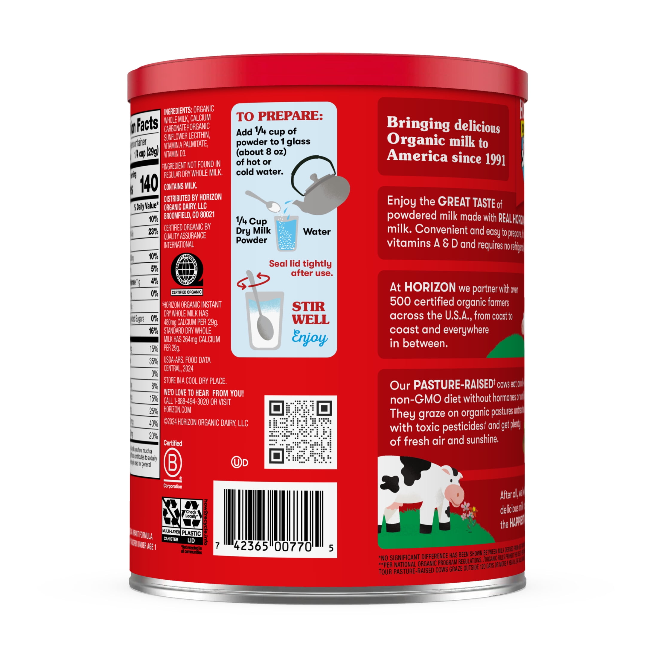 Horizon Organic Instant Dry Whole Milk Powder Canister, 30.6 oz