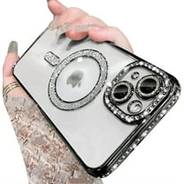 Magnetic Series Designed for iPhone Case,[Compatible with MagSafe][Military Drop&Camera Lens Protection],Luxury Glitter Diamond Plated Bumper Clear Shockproof Cover (Black,iPhone 11)