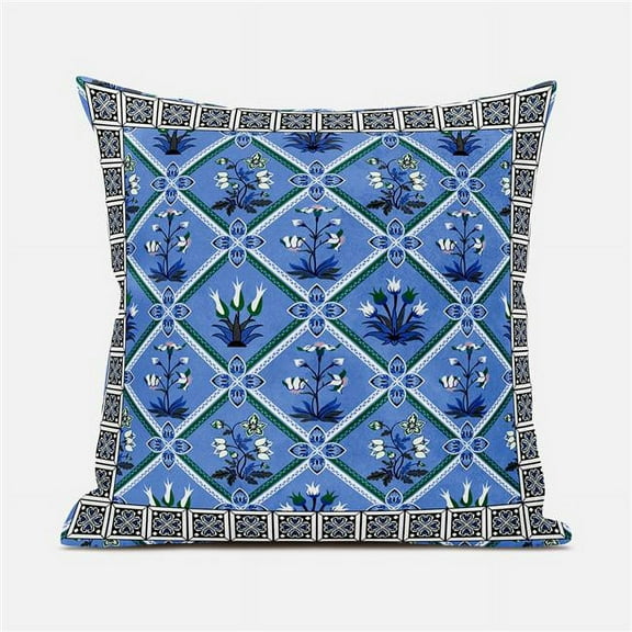 Amrita Sen Designs CAPL1057BrCDS-ZP-26x26 26 x 26 in. Mughal Art Broadcloth Indoor & Outdoor Zippered Pillow - Blue, Green & White