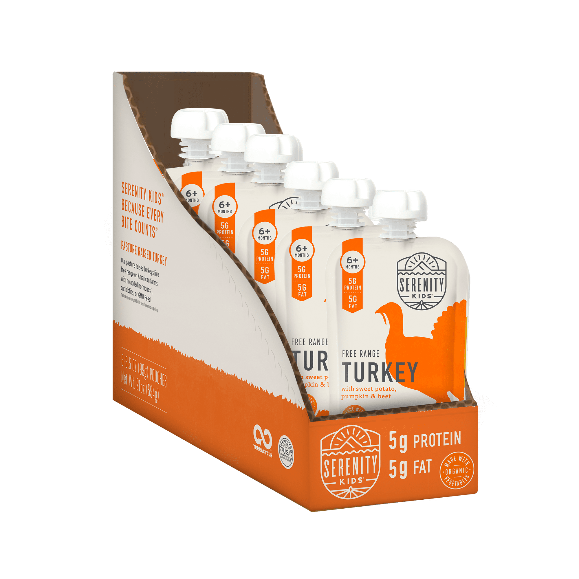 Serenity Kids Free Range Turkey Stage 2 Baby Food Organic Sweet Potato Pumpkin & Beet, 3.5oz Pouch (6 Pack)