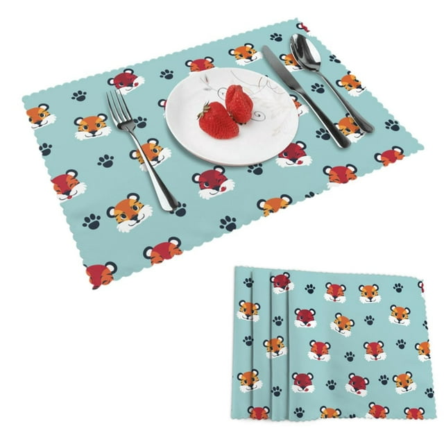 DouZhe Ensemble de 4 Sets de Table en Polyester, Motif Pattes de Tigres Mignons, Résistants à la Chaleur pour Table à Manger, 12 Pouces x 18 Pouces