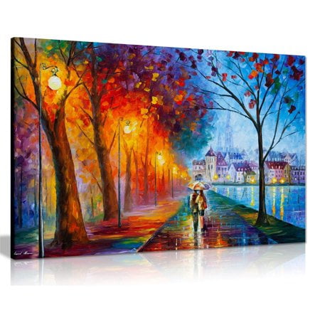 City by The Lake by Leonid Afremov Canvas Wall Art Picture Print for Home Decor (30x20)