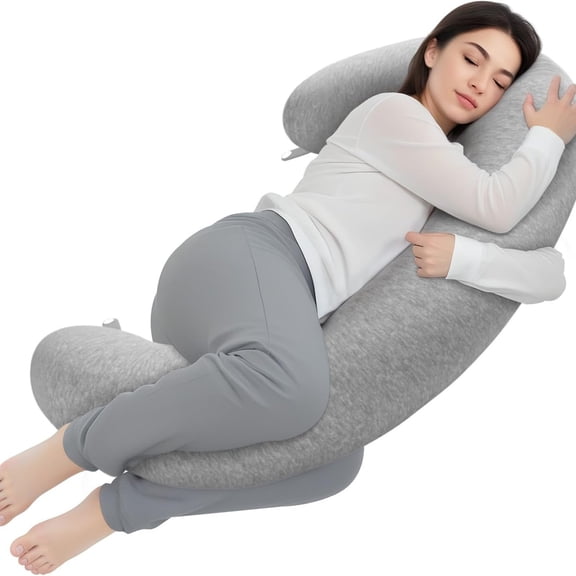 Body Pillow, Long Pillow, Memory Foam & C-Shaped for Side Sleeper, Machine Washable Pillowcase, 53”×10”