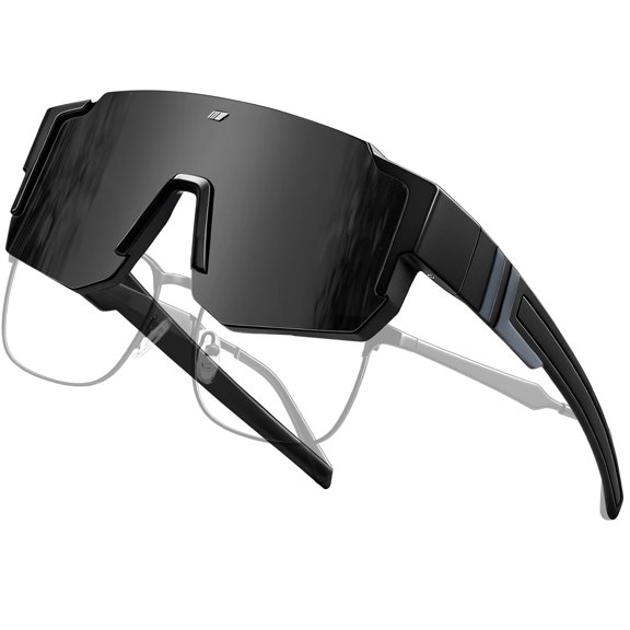 KANASTAL Over Glasses Sunglasses for Men Women Fit over Wraparound Sport Sun GLasses Cycling Black Lens