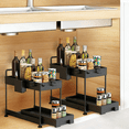 thumbnail image 2 of Organizadores y Almacenamiento Bajo el Fregadero, Almacenamiento de Gabinete de Cocina Organizador de Canasta Extraíble de Cajón de 2 Niveles Estante de Almacenamiento de Baño con Ganchos, 2 of 4