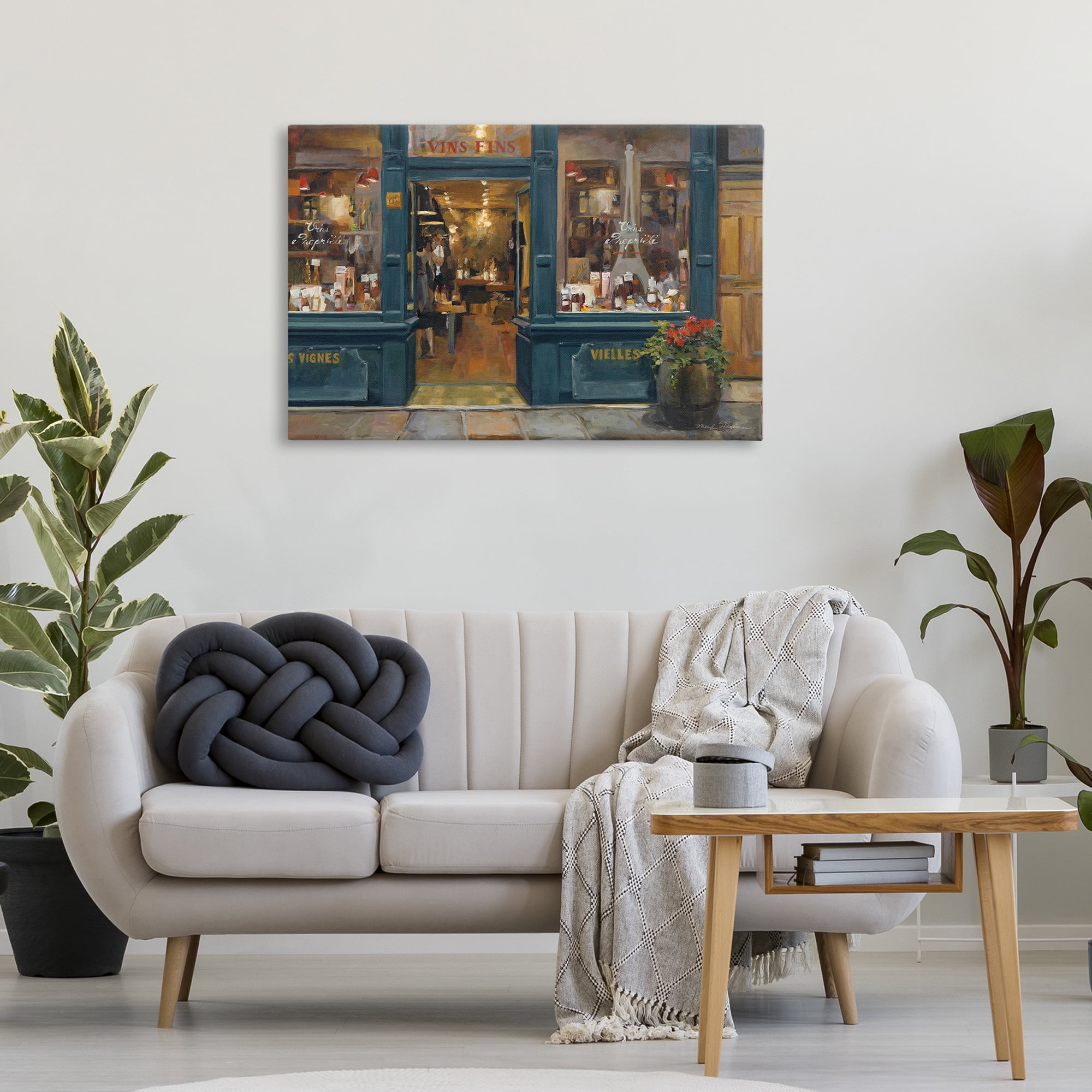 Stupell Industries Parisian Wine Shop Buildings & Architecture Painting Wrapped Canvas Art Print Wall Art, 36 x 24