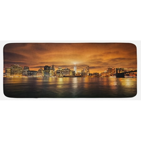 

Cityscape Kitchen Mat Manhattan at Sunset New York from Brooklyn Reflections Seaport Scenery Print Plush Decorative Kitchen Mat with Non Slip Backing 47 X 19 Orange Black by Ambesonne
