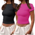 thumbnail image 1 of Crop Workout Tops for Women Pack Summer Short Sleeve Gym Athletic Compression Shirts Cute Tight Basic Tops Tee, 1 of 6