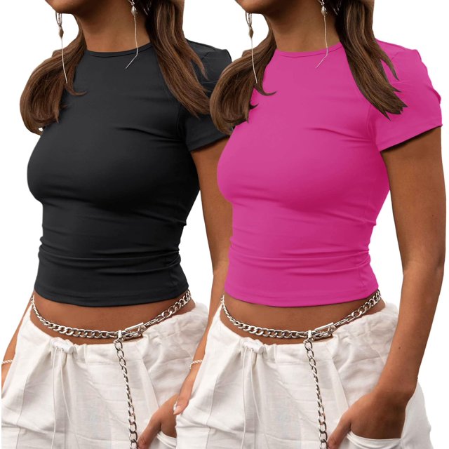 Crop Workout Tops for Women Pack Summer Short Sleeve Gym Athletic Compression Shirts Cute Tight Basic Tops Tee
