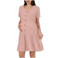 thumbnail image 2 of Fengqque Nursing Maternity Maternity Postpartum Comfort Dress Pajamas Casual Comfort Solid Color Button Pregnant Short Sleeve V-Neck Dress, 2 of 8