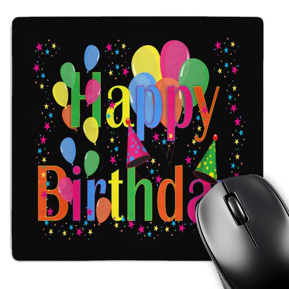 3dRose, Happy Birthday with Confetti Stars, Hats and Balloons, MousePad