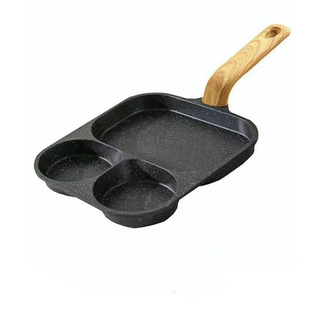 3-In-1 Split Non-Stick Frying Pan with Three Compartments, Aluminum Base, Ergonomic Heat-Resistant Handle, Compatible with Gas and Ceramic Hobs