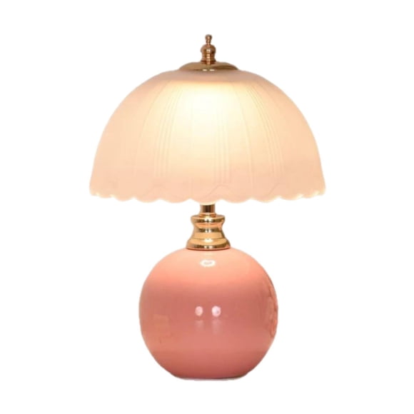 Lámpara de mesa con forma de hongo, ideal como luz de noche para dormitorio, con pantalla de cristal abovedada. Rosa