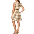 thumbnail image 3 of Allegra K Women's V Neck Check Ruffled Sleeve Belted Plaids Mini Dress, 3 of 7