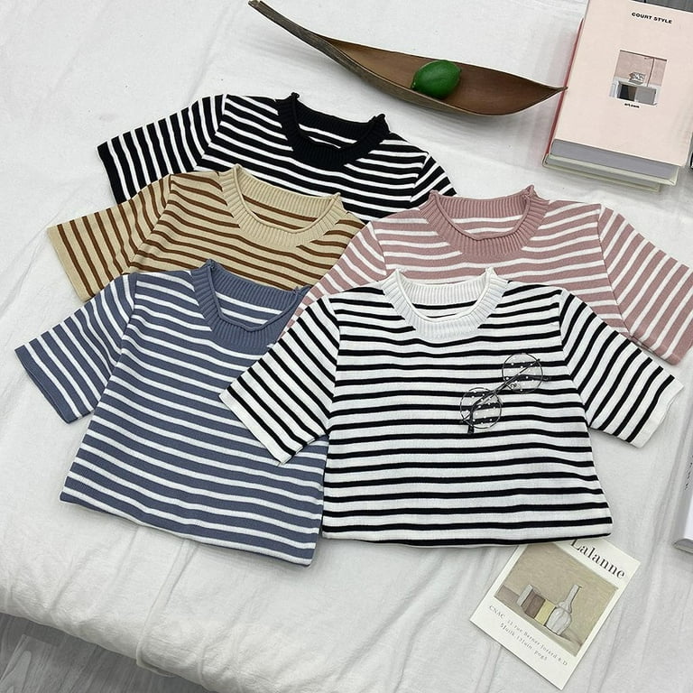 韓国発【JUSTYOUNG】AP Grunge Striped Short Sleeve Tee/2color JANDEL Women's Korean Style Casual O Neck Striped Short