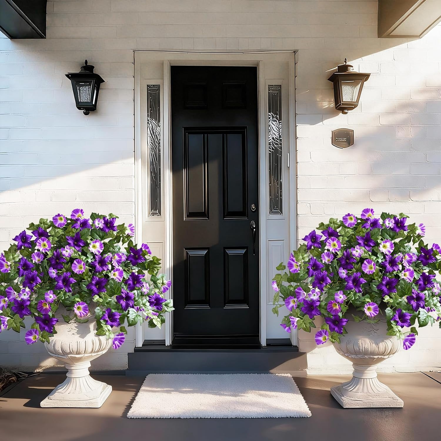 Yastouay 4 Pcs Artificial Fake Flowers Outdoor Petunias Spring Summer Flowers UV Resistant for Home Garden Balcony Yard Porch Deco,Purple