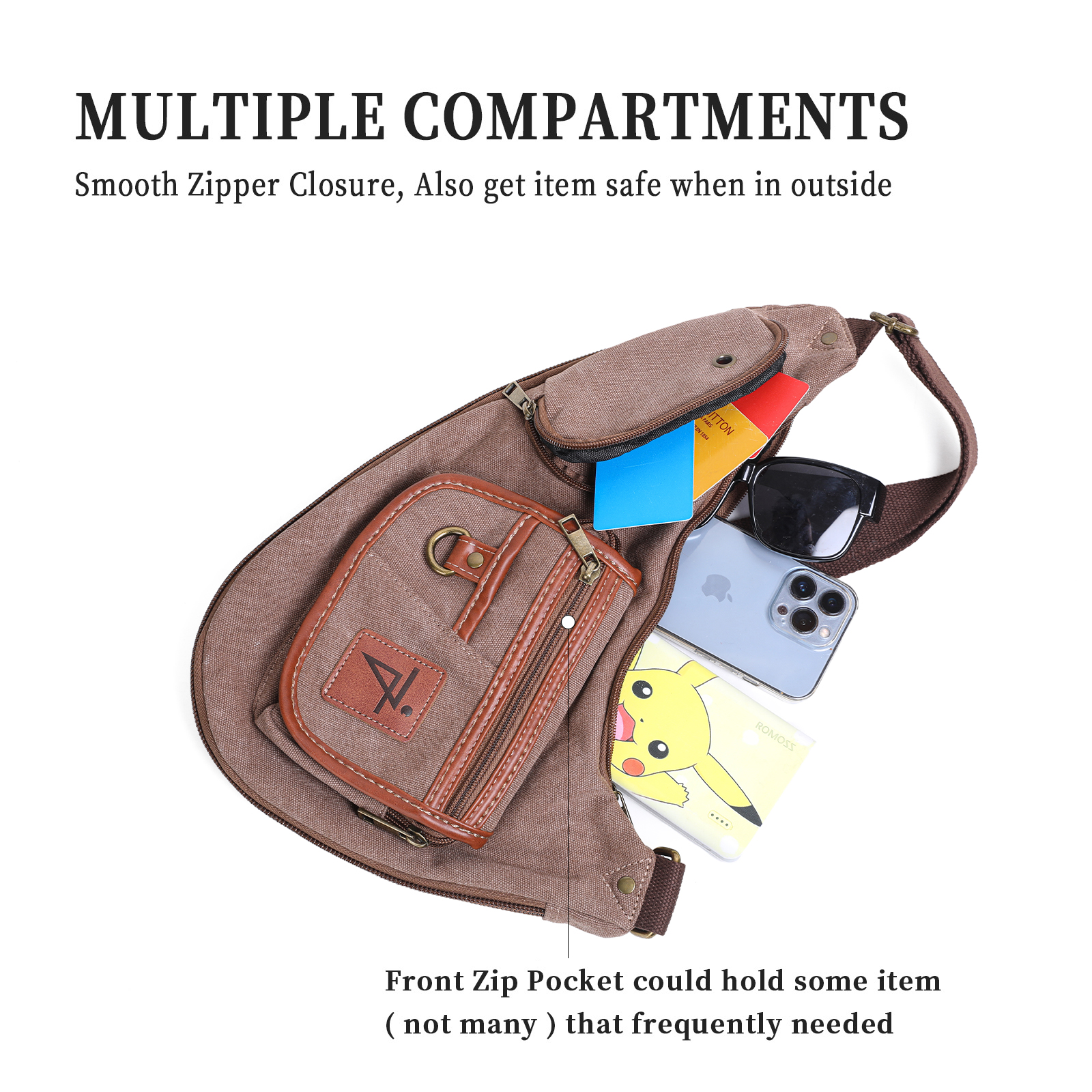 Canvas Zipper Shoulder One Strap Sling Bag for Men's, Travel, Hiking Daypack, Juzar Tapal Collection