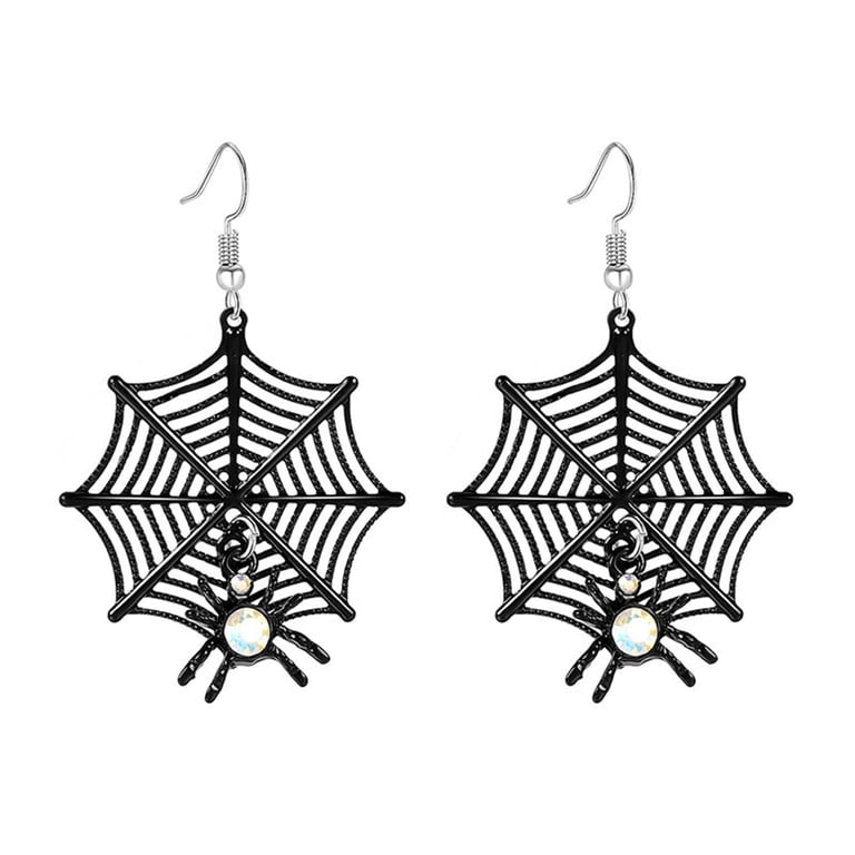 Halloween Cobweb Dangle Earrings - Black Alloy Hoop Earrings For Men & Women, Party & Carnival Jewelry