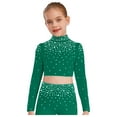 thumbnail image 2 of iixpin Big Girls Hip Hop Streetwear Sparkling Jazz Dance Crop Tops Mock Neck Cheerleading Dancing Clothes Dark Green 8, 2 of 6