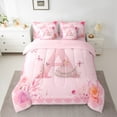 thumbnail image 2 of Castle Fairy Monogrammed Letter 7-Piece Bedding Comforter Set,Dreamy Princess King Bedding Sets,Flower Butterfly Ultra Soft Bed Sheets,Microfiber Girls Bedroom Decor,Reversible, 2 of 8