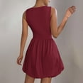 thumbnail image 4 of Sakmal Mini Summer Dresses Sundress Red Bubble Skirt Dress Crew Neck Sleeveless Solid Dresses, 4 of 9