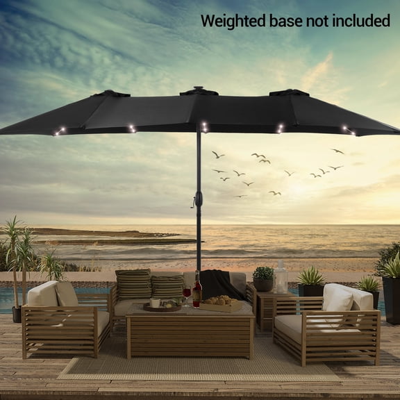 CHYVARY 15 x 9ft LED Double-Sided Patio Market Umbrella Outdoor with LED Lights for Garden, Deck and Pool,Black