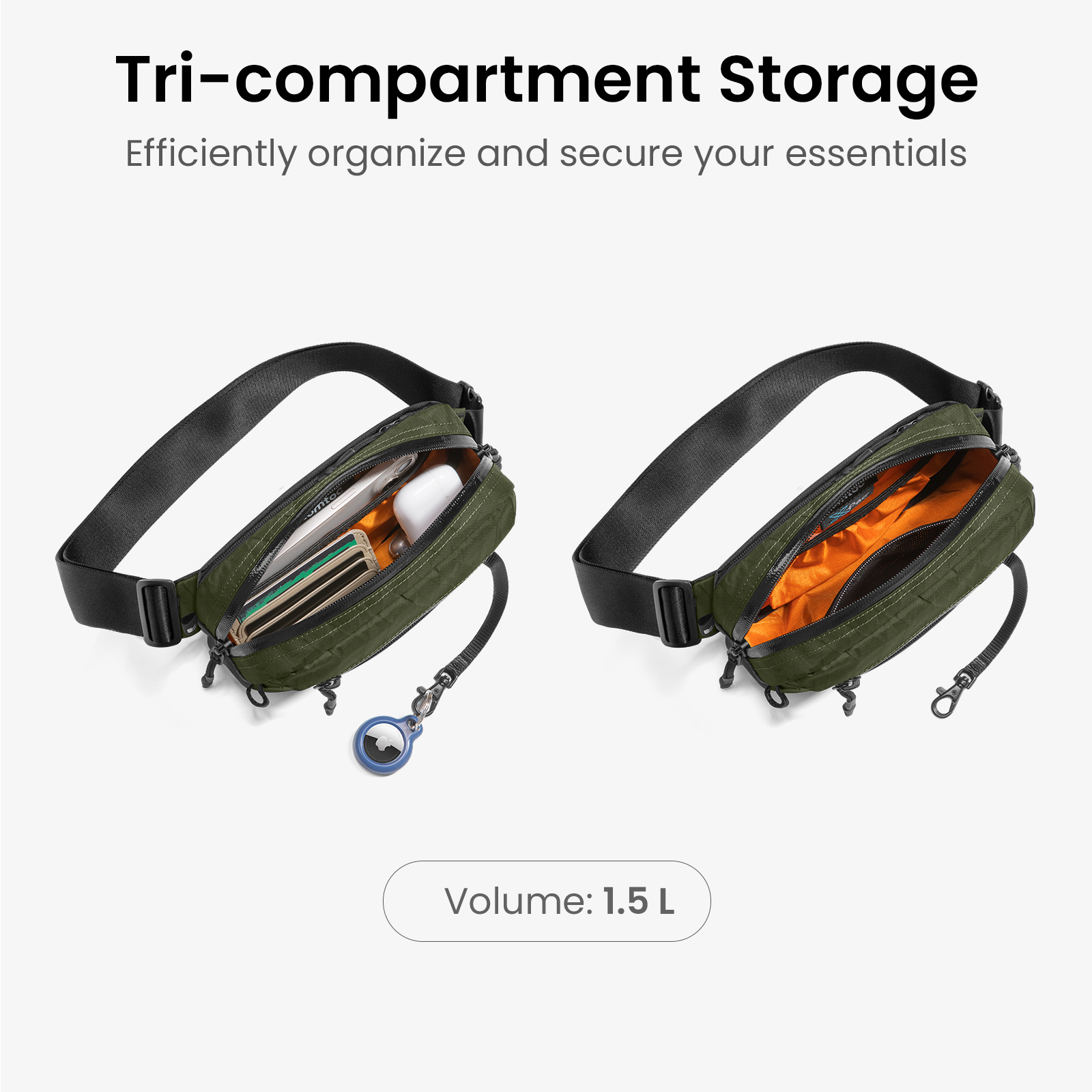 tomtoc 1.5L X-Pac Sling Bag with RFID Blocking, Crossbody Bag Minimalist Chest Shoulder Pack for Men/Women, Water-Resistant Lightweight Casual Funny Pack for Travel, Daily Commute