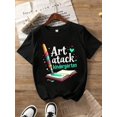 thumbnail image 2 of Boys/Girls Art Attack Back To School Cotton Graphic Tees, Black Casual Summer Tops With Paintbrush And Book Design, Gift For Kindergarten, Creative And Funny Style, 2 of 3