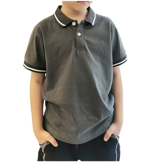 Grrvtrz Chemise à Manches Courtes en Coton pour Garçons, Col Rabattu, T-shirt d'Été, Hauts d'Uniforme Scolaire, pour 4-14 Ans