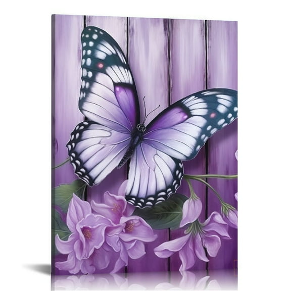 ONETECH Farmhouse Butterfly Wall Art Purple Bathroom Wall Decor Butterfly Flower Pictures Canvas Prints Modern Just Breathe Painting Artwork for Bedroom Living Room Kitchen Dining room