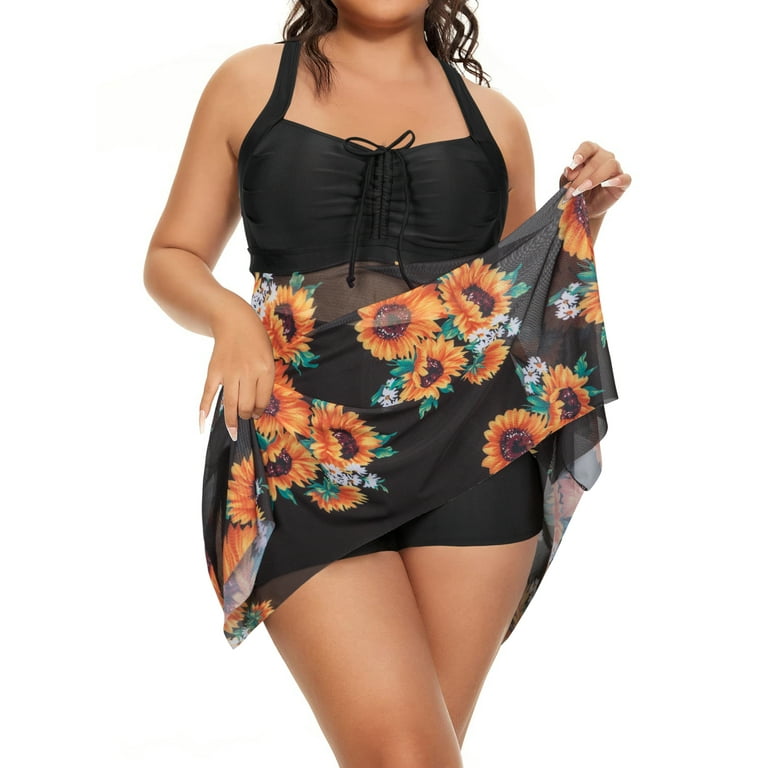 Chama Plus Size Tankini Swimsuits for Women Tummy Control Bathing