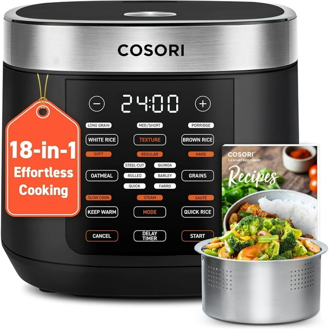 COSORI Micom Rice Cooker Maker 18 Functions, Steamer, Sauté, Slow Cooker, Multi Cooker, with 50 Recipes, 24h Automatic Keep Warm & Timer,1000W, Nonstick Inner Pot