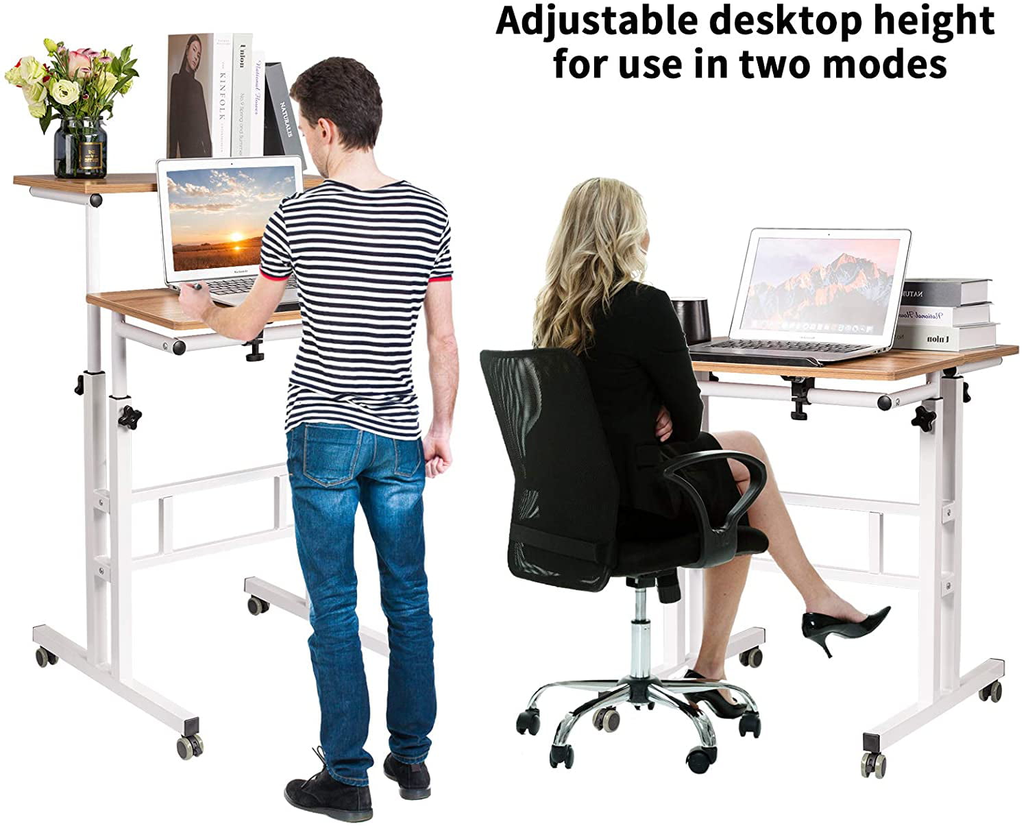 Details about   Adjustable Height Laptop Cart with Storage Stand Desk Portable Bottom Shelves 