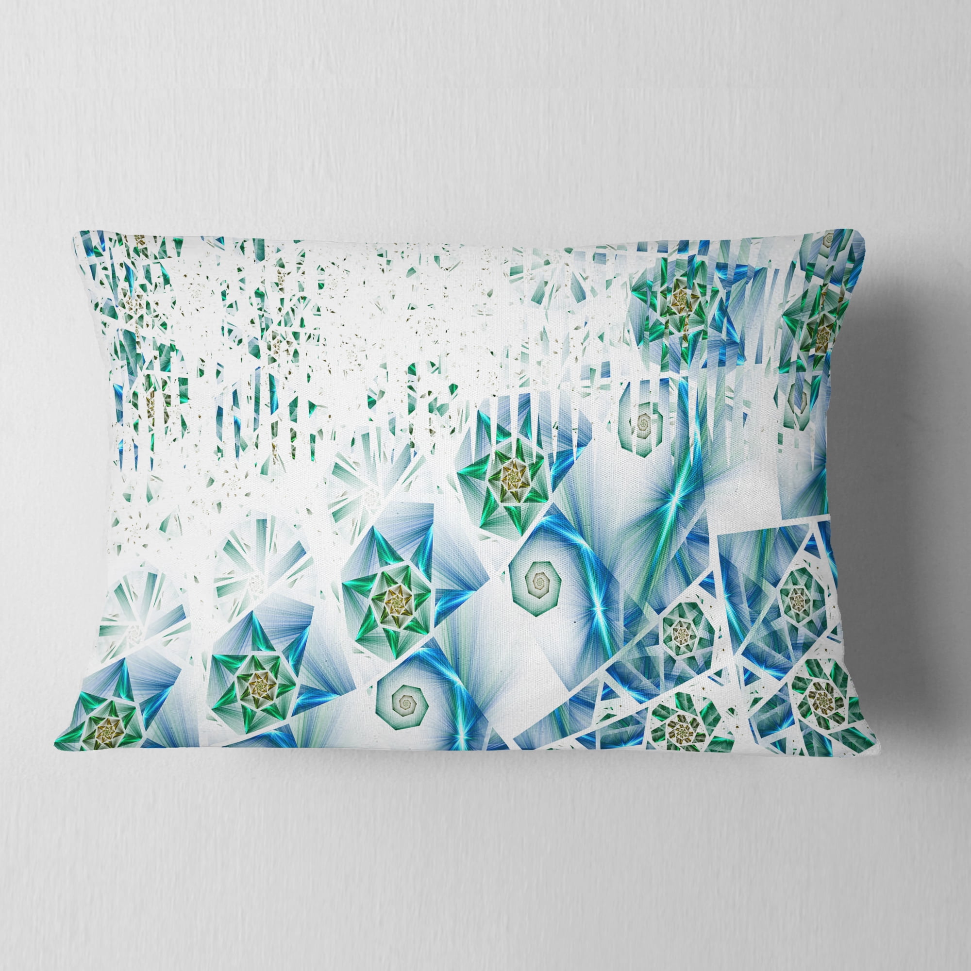 Designart Light Green Fractal Abstract Flower - Abstract Throw Pillow - 12x20